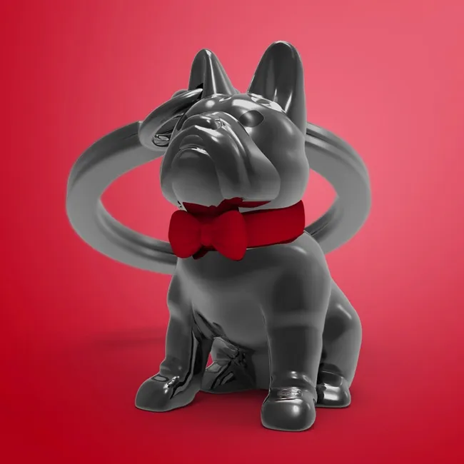 [MTM253-02] Metalmorphose - Sleutelhangertje met zwarte Franse bulldog en strik