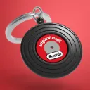 Metalmorphose - Sleutelhangertje van een zwarte en rode vinylplaat