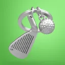Metalmorphose - Sleutelhanger met golfclub en -bal in matzilver