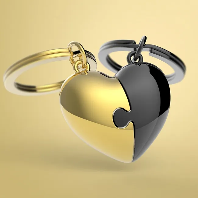 [MTM116-01] Metalmorphose - Porte-clés puzzle cœur gris et or (2 pièces)