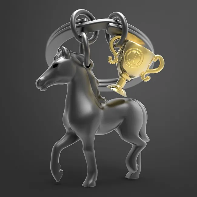 [MTM235-01] Metalmorphose - Sleutelhanger met zwart paard en trofee
