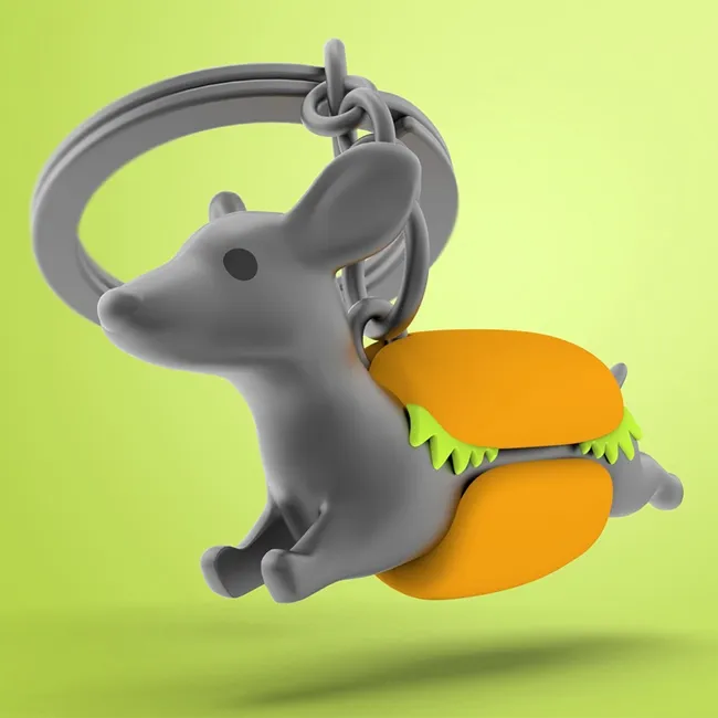[MTM250-01] Metalmorphose - Porte-clés Teckel gris « Hot-dog »