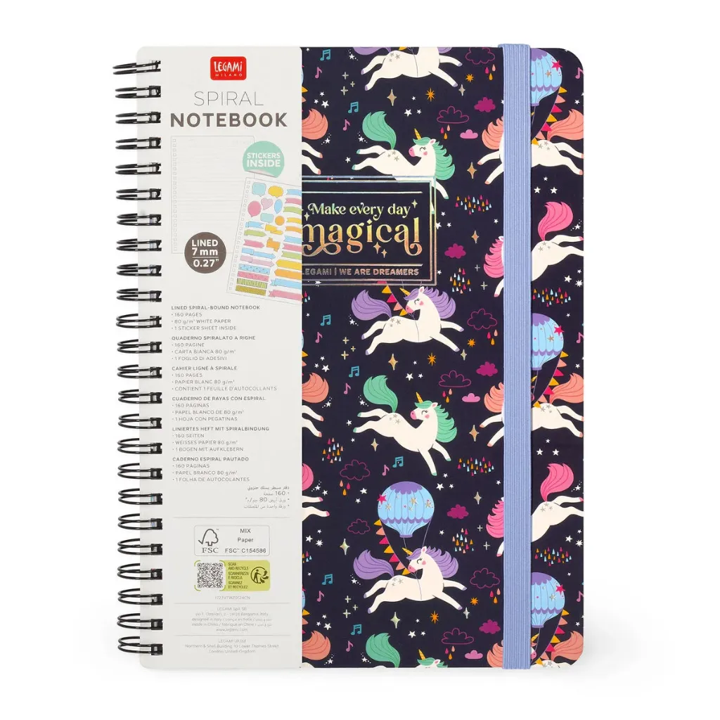 [A5NOTS0047] Legami Spiral Notebook - Eenhoorn Lijn Large