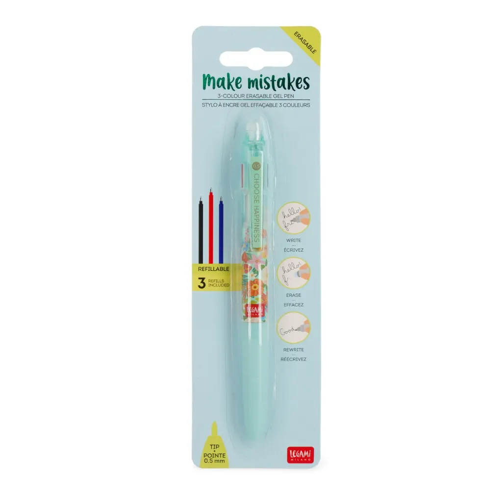 Legami 3-colours Erasable Pen - Make Mistakes: Flowers