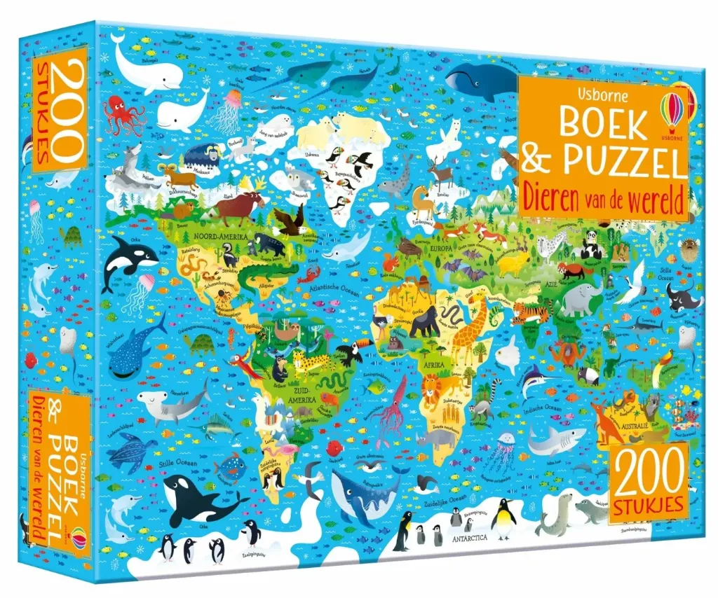 Boek & Puzzel - Dieren van de wereld 200 stuks