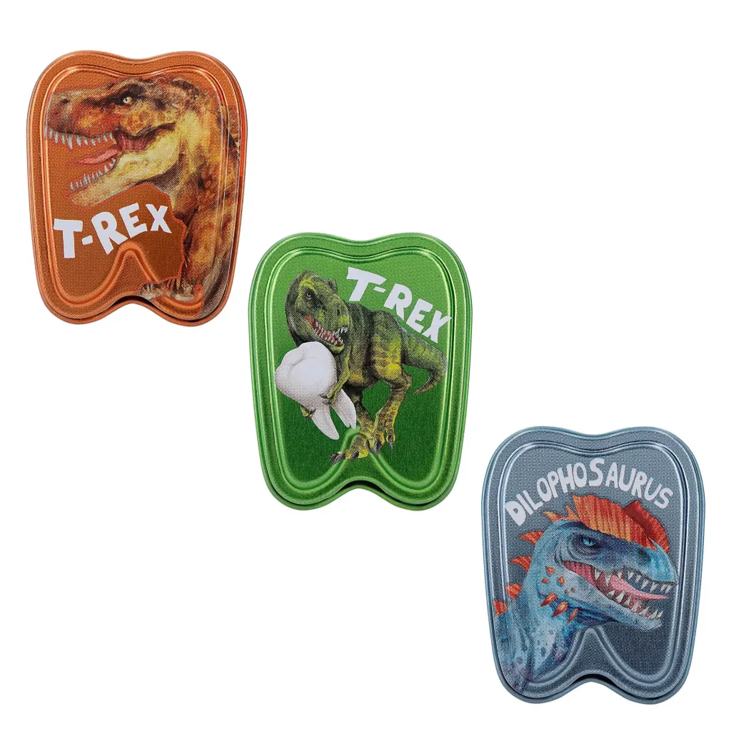[12488] Dino World - Boîte en fer en forme de dents assortiment