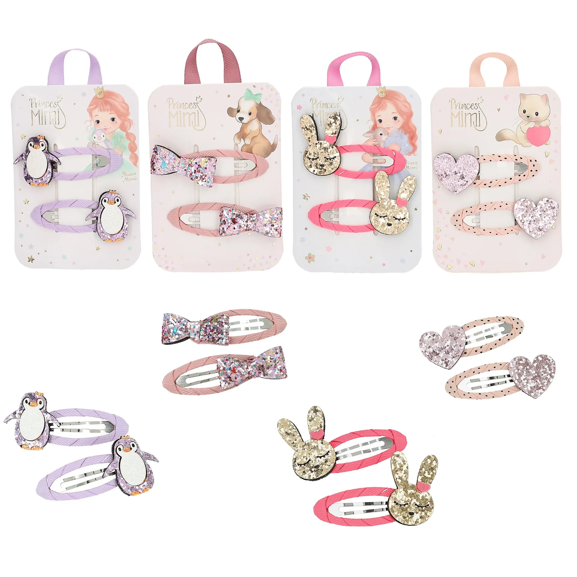 [13249] Princess Mimi - Barrettes à cheveux motif scintillant et textile assortiment