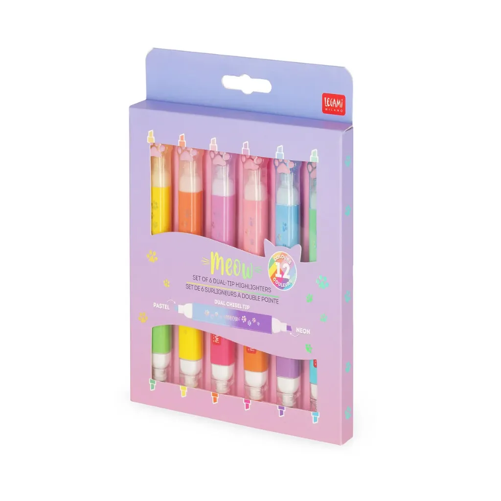Legami Meow - Set van 6 markeerstiften met dubbele punt
