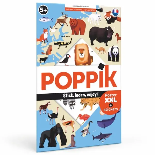 [DIS003] Poppik - Poster XXL + stickers: Dieren van de wereld