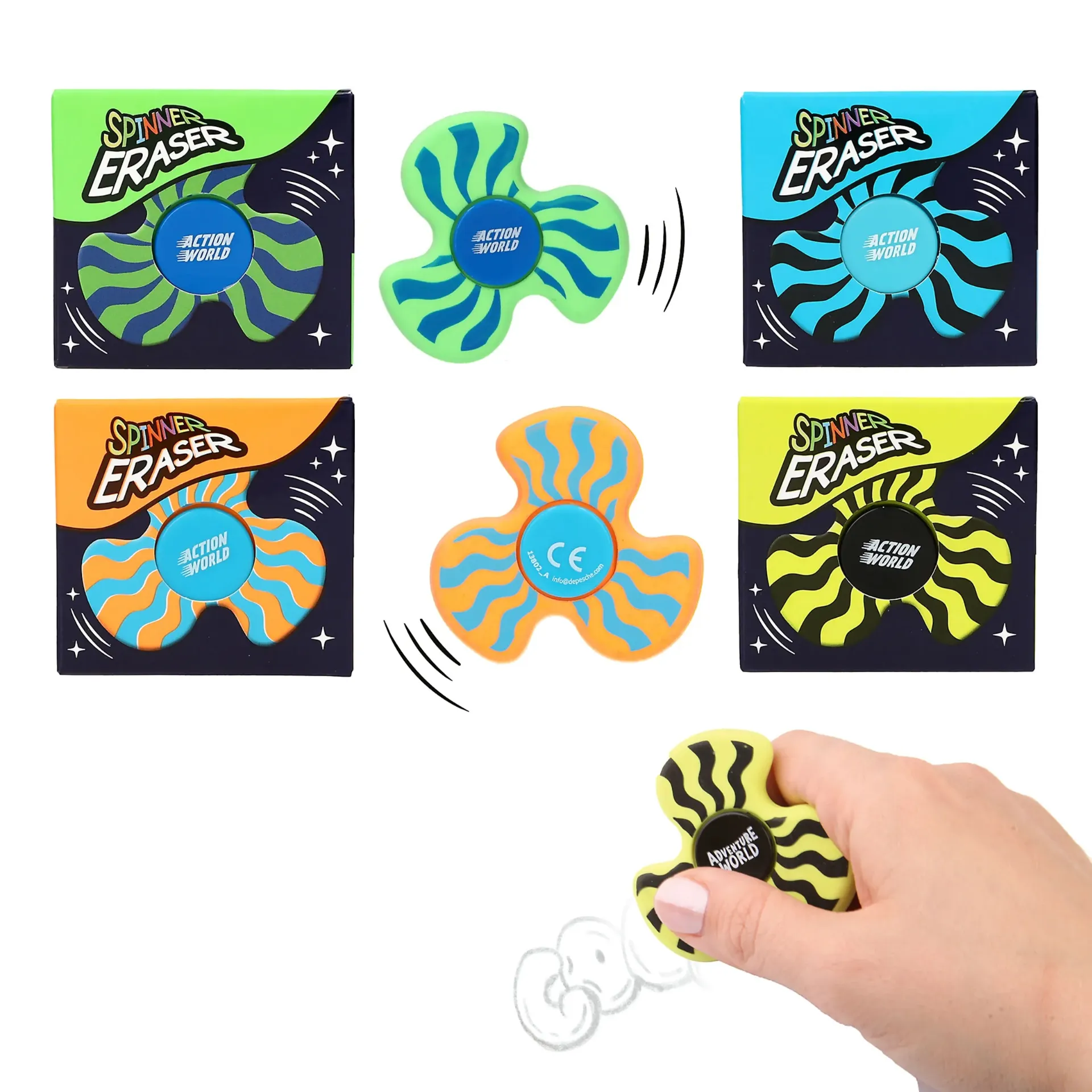 [13802] Adventure World - Spinner eraser assortiment