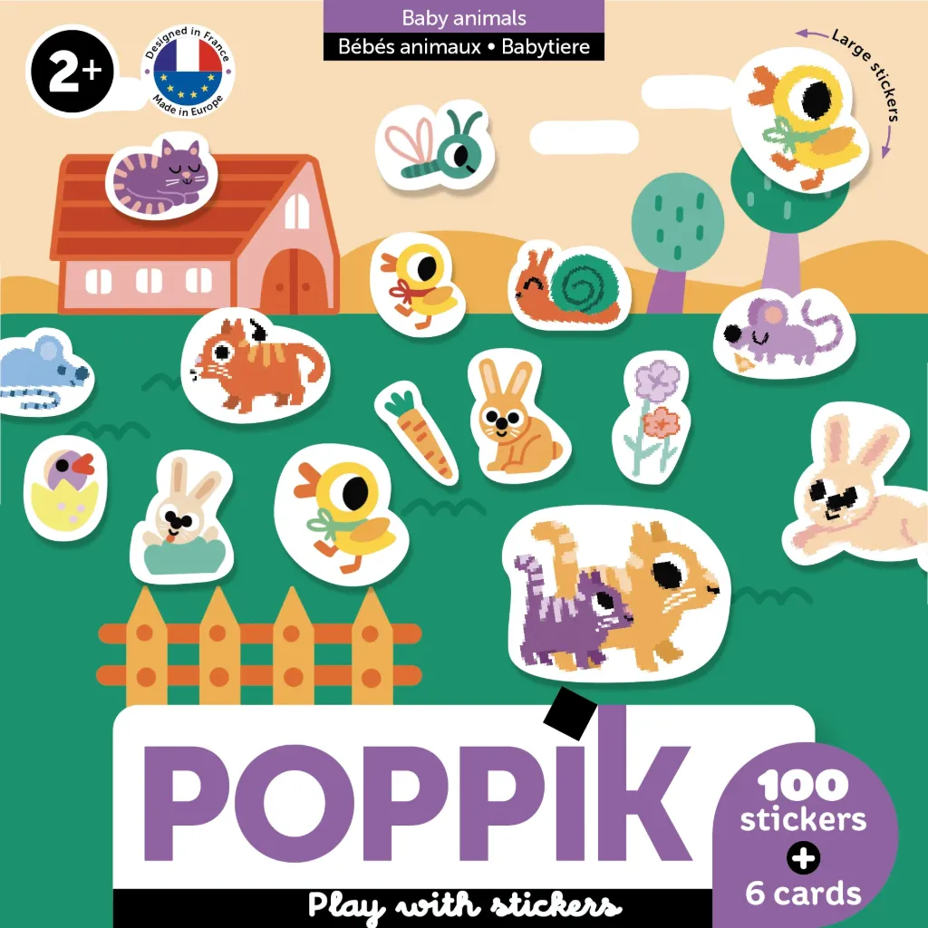Poppik - Play with stickers: Baby dieren